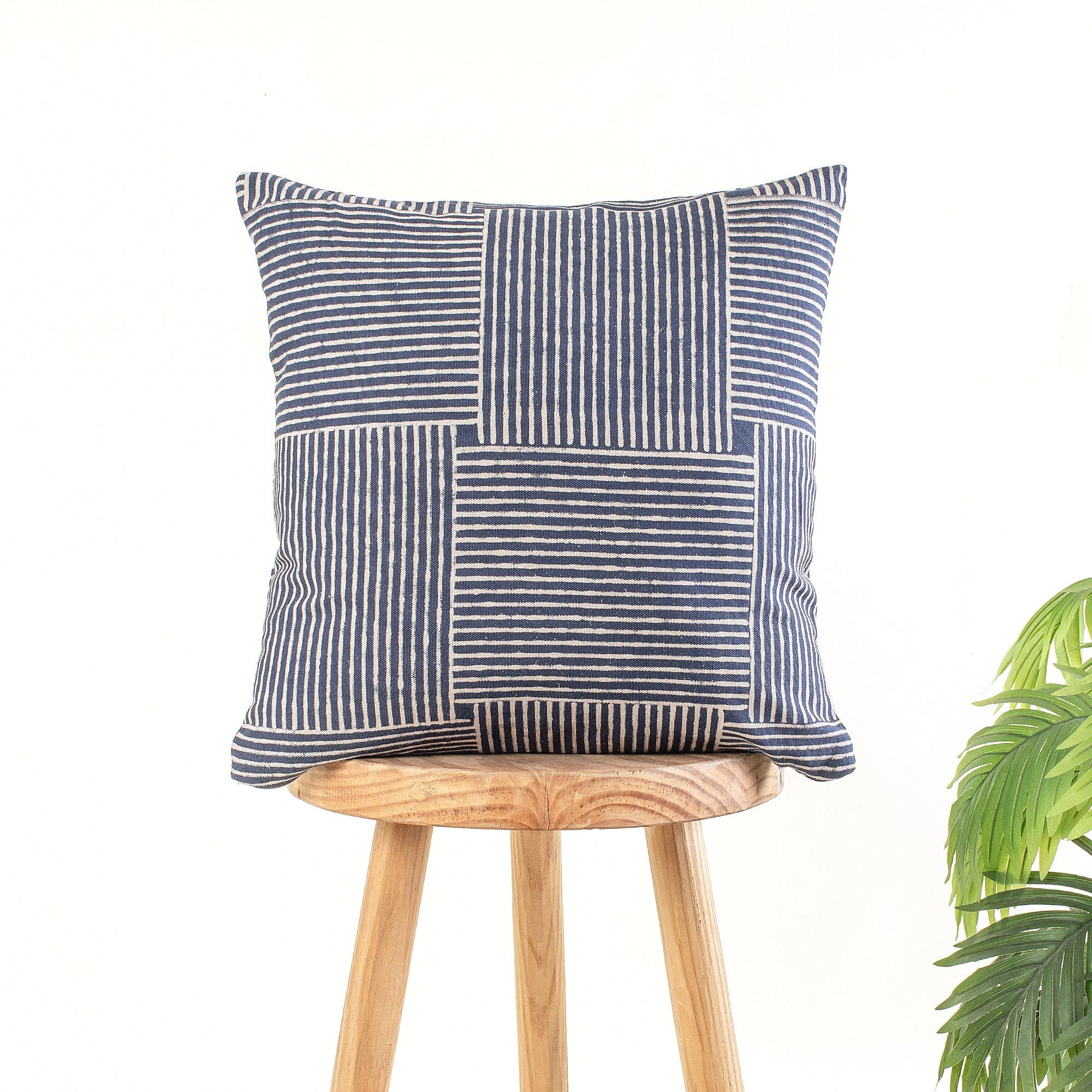 Blue Hand Block Print Cotton Canvas Cushion Cover